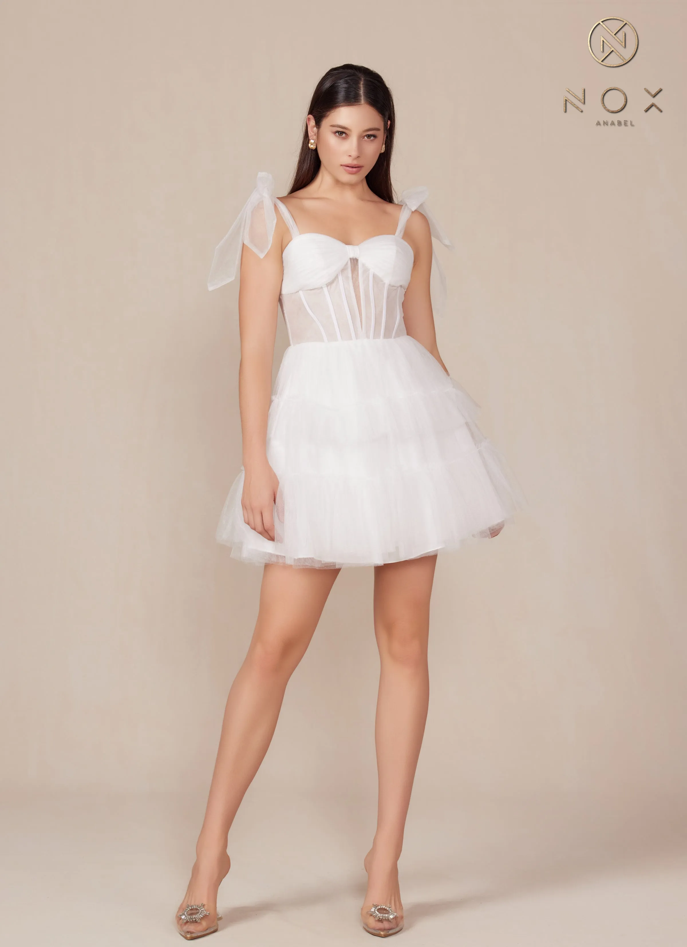 White Short Corset Tiered Dress by Nox Anabel Y858W