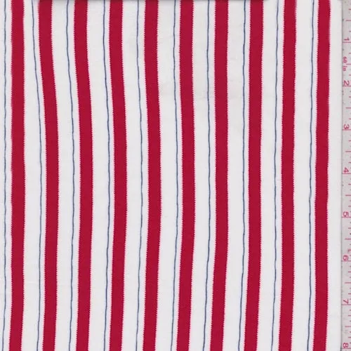 White/Cherry Stripe Rayon Challis Fabric