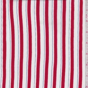 White/Cherry Stripe Rayon Challis Fabric