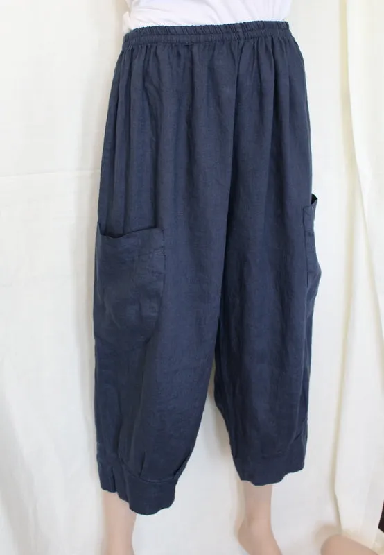 Womens Italian One Size Linen Pull-On Loose 3/4 Pants (7 Colours)